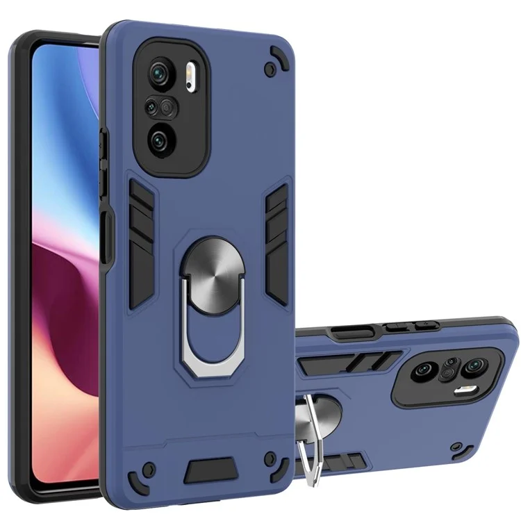 Rotierter Autosmagnetring Kickstand PC + TPU Hybrid-stoßdämpfer-telefonhülle Für Xiaomi Mi 11i / Poco F3 / Redmi K40 / K40 Pro - Blau