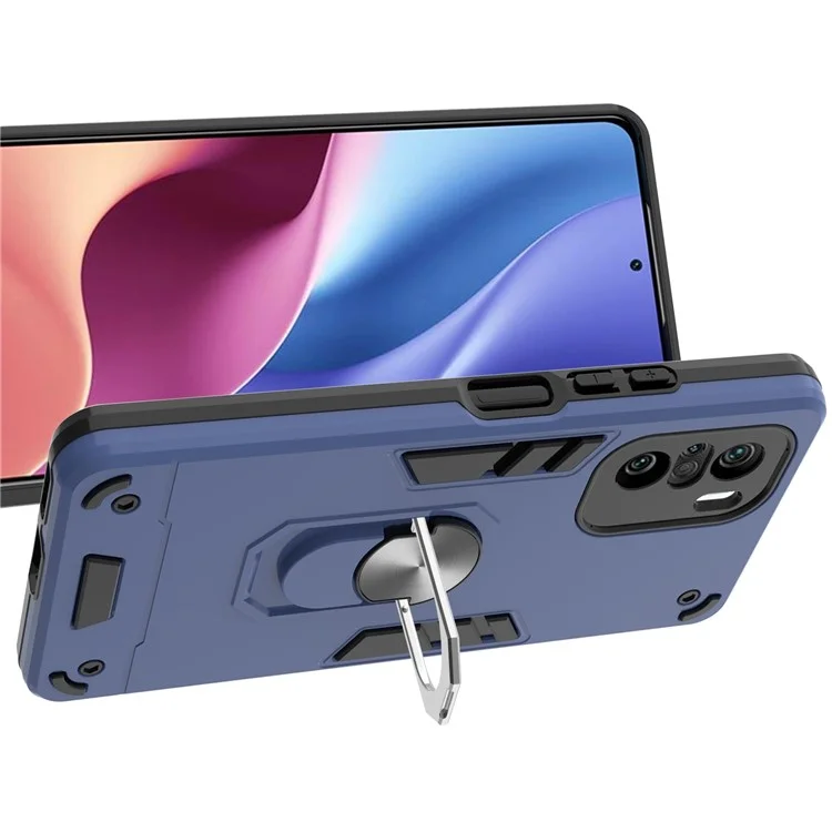 Rotierter Autosmagnetring Kickstand PC + TPU Hybrid-stoßdämpfer-telefonhülle Für Xiaomi Mi 11i / Poco F3 / Redmi K40 / K40 Pro - Blau