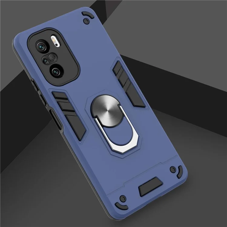 Rotating Car Magnetic Ring Kickstand PC + TPU Hybrid Shock-Absorbing Phone Case for Xiaomi Mi 11i / Poco F3 / Redmi K40 / K40 Pro - Blue