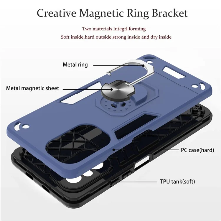 Rotating Car Magnetic Ring Kickstand PC + TPU Hybrid Shock-Absorbing Phone Case for Xiaomi Mi 11i / Poco F3 / Redmi K40 / K40 Pro - Blue