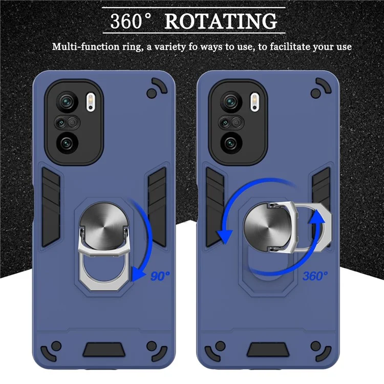 Rotating Car Magnetic Ring Kickstand PC + TPU Hybrid Shock-Absorbing Phone Case for Xiaomi Mi 11i / Poco F3 / Redmi K40 / K40 Pro - Blue