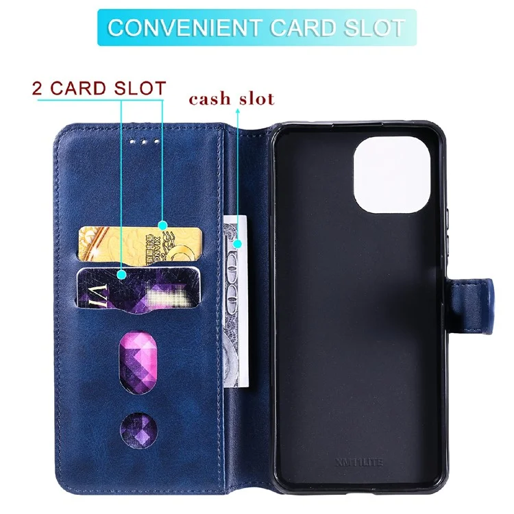 pu en Cuir Folio Flip Téléphone Couvercle de Portefeuille Pour Xiaomi Mi 11 Lite 4g / 5G / 11 Lite 5G NE - Bleu