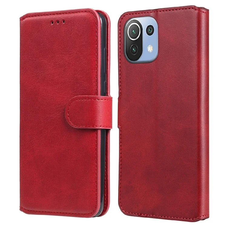 PU Leather Folio Flip Phone Stand Case Wallet Cover for Xiaomi Mi 11 Lite 4G / 5G /11 Lite 5G NE - Red