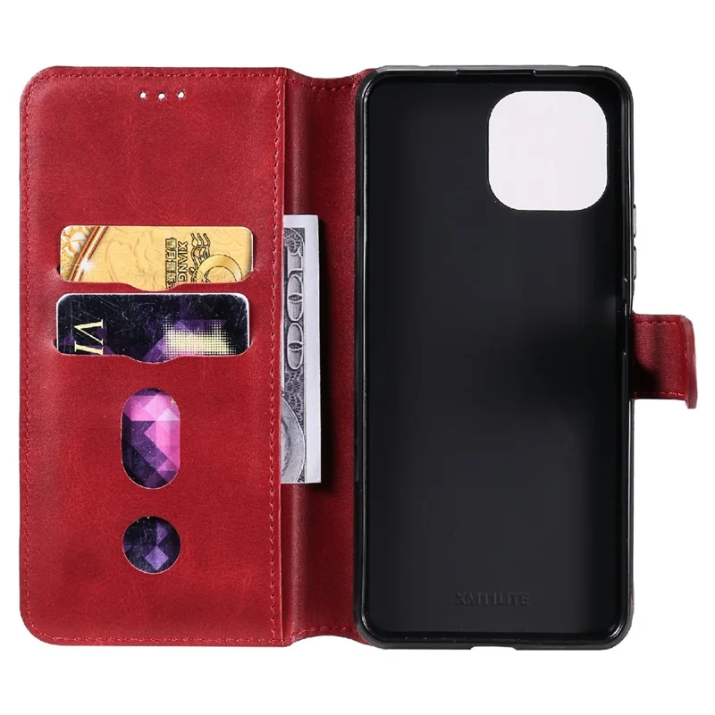 PU Leather Folio Flip Phone Stand Case Wallet Cover for Xiaomi Mi 11 Lite 4G / 5G /11 Lite 5G NE - Red