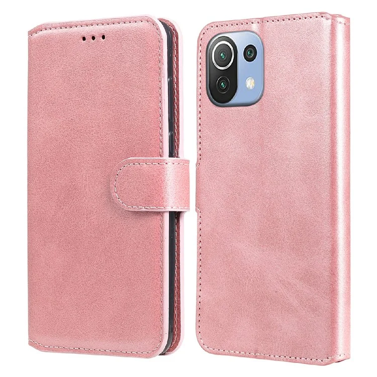 PU Leather Folio Flip Phone Stand Case Wallet Cover for Xiaomi Mi 11 Lite 4G / 5G /11 Lite 5G NE - Rose Gold