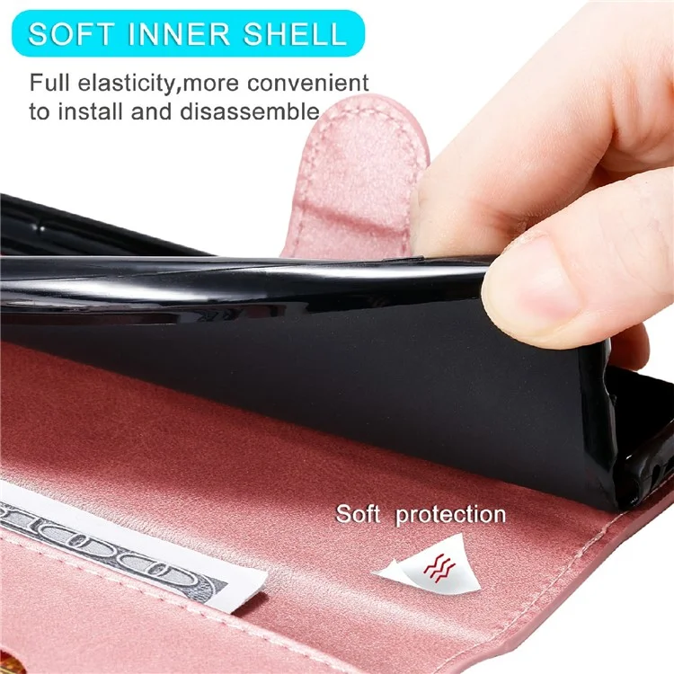 PU Leather Folio Flip Phone Stand Case Wallet Cover for Xiaomi Mi 11 Lite 4G / 5G /11 Lite 5G NE - Rose Gold