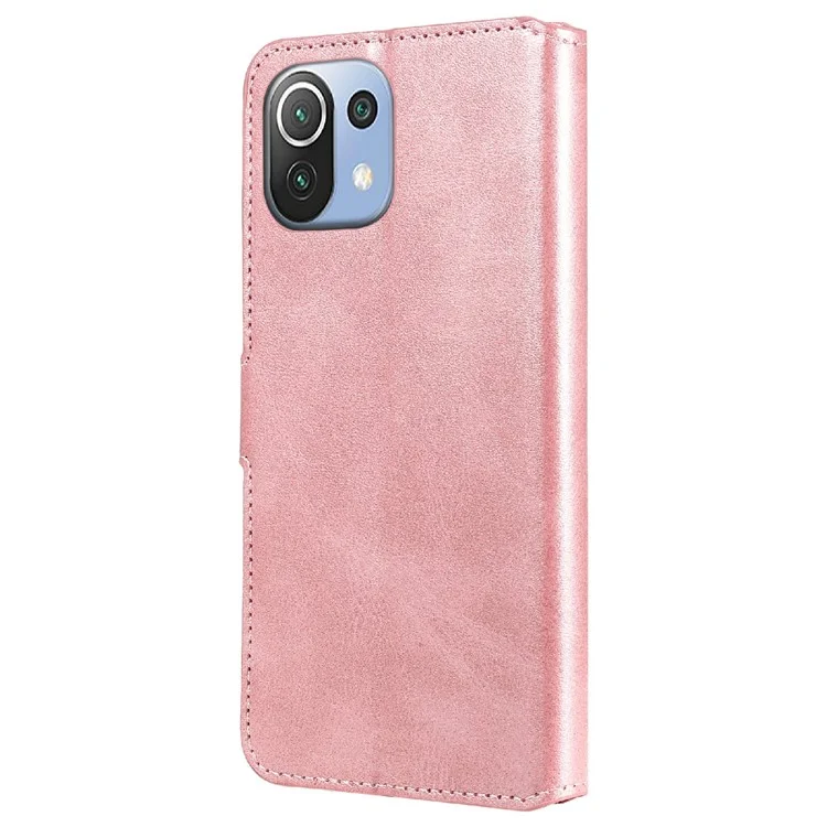 PU Leather Folio Flip Phone Stand Case Wallet Cover for Xiaomi Mi 11 Lite 4G / 5G /11 Lite 5G NE - Rose Gold