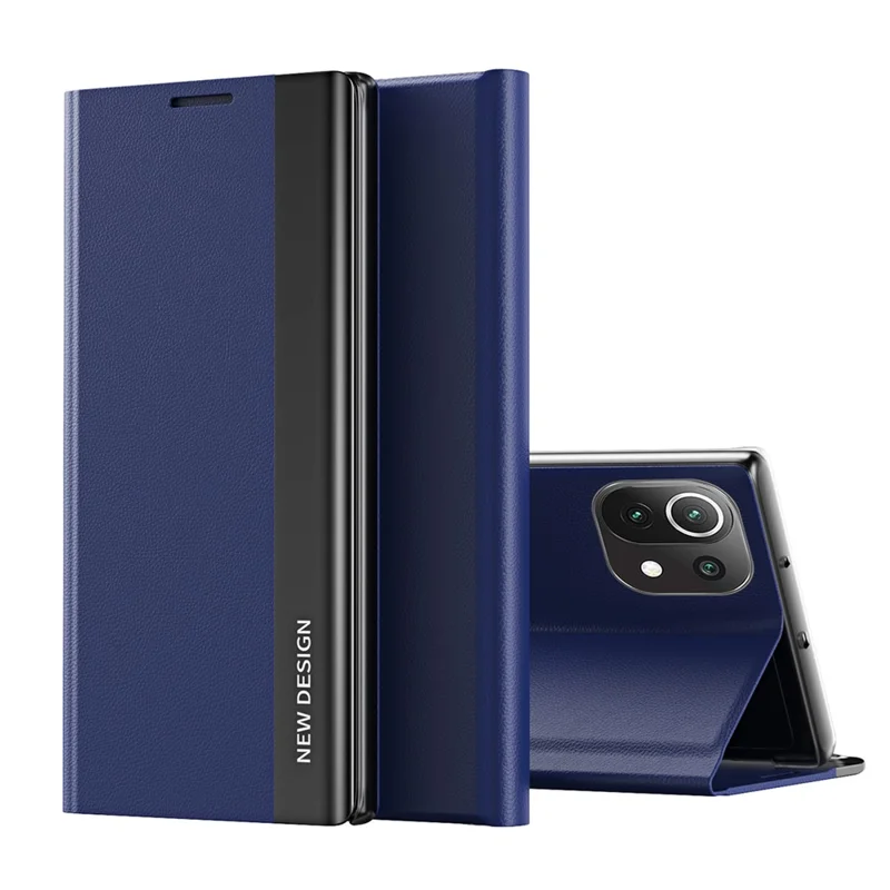 PU Leather Full Protection Cell Phone Stand Case Protective Cover for Xiaomi Mi 11 Lite 4G / 5G  / 11 Lite 5G NE - Dark Blue
