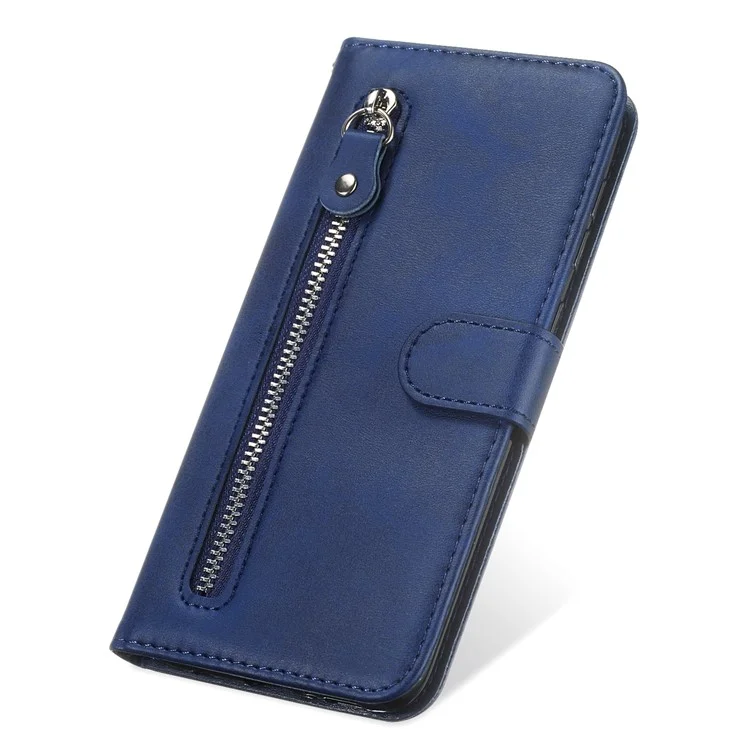 Full Protection Zipper Pocket Leather Wallet Design Phone Case for Xiaomi Poco M3 Pro 4G / 5G / Redmi Note 10 5G/ 10T 5G - Blue