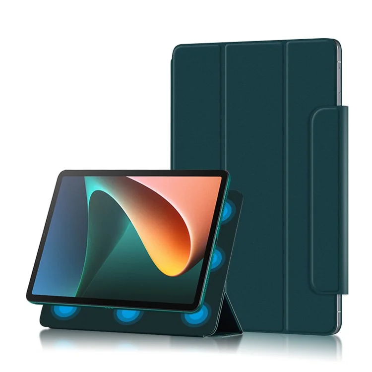 Lightweight Trifold Stand PU Leather Shell Book Cover with Magnetic Clasp for Xiaomi Pad 5 / Pad 5 Pro - Dark Green