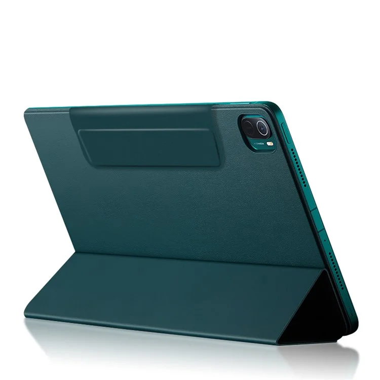 Lightweight Trifold Stand PU Leather Shell Book Cover with Magnetic Clasp for Xiaomi Pad 5 / Pad 5 Pro - Dark Green