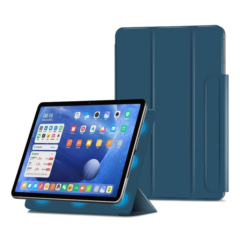 Lightweight Trifold Stand PU Leather Shell Book Cover with Magnetic Clasp for Xiaomi Pad 5 / Pad 5 Pro - Dark Blue