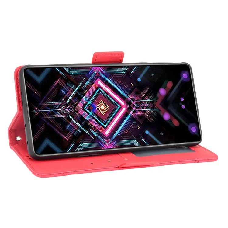 Phone Cover Wallet Design Stand Case with Multiple Card Slots for Xiaomi Poco F3 GT / Redmi K40 Gaming - Red