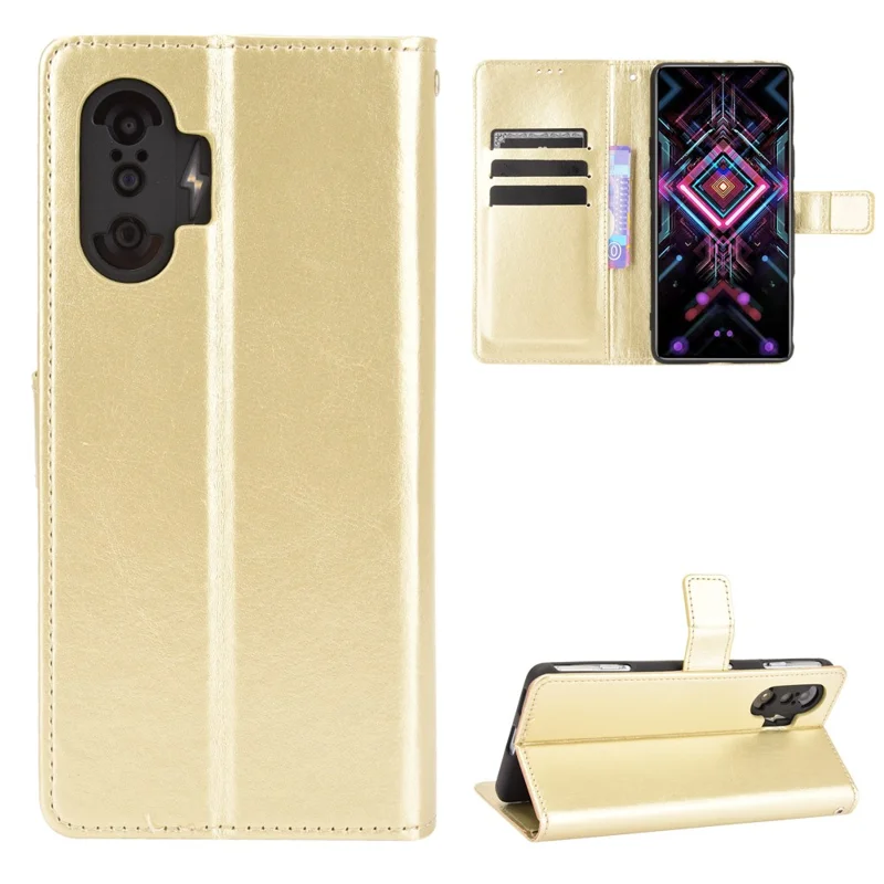 Crazy Horse Texture PU Coperchio Per Casatura Perchuratore Per Xiaomi Poco F3 GT/Redmi K40 Gaming - Oro
