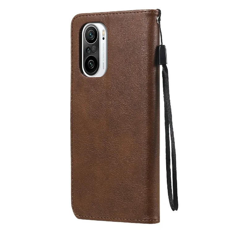 KT Leather Series-2 Carteira de Couro de Couro Capa Com Cinta Para Xiaomi Redmi K40 Pro / Redmi K40 / Poco F3 / Mi 11i - Castanho