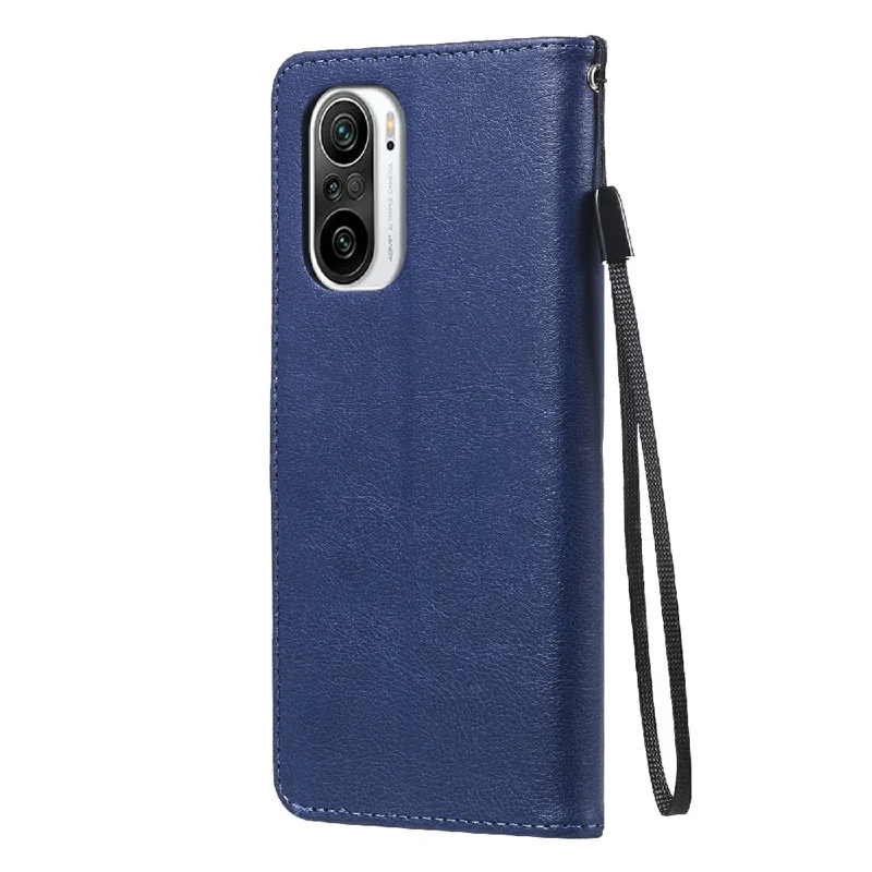 For Xiaomi Redmi K40 Pro / Redmi K40 / Poco F3 / Mi 11i Case Solid Color Leather Mobile Cover Wallet Stand with Strap - Blue