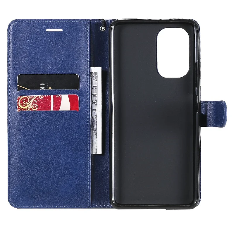 For Xiaomi Redmi K40 Pro / Redmi K40 / Poco F3 / Mi 11i Case Solid Color Leather Mobile Cover Wallet Stand with Strap - Blue