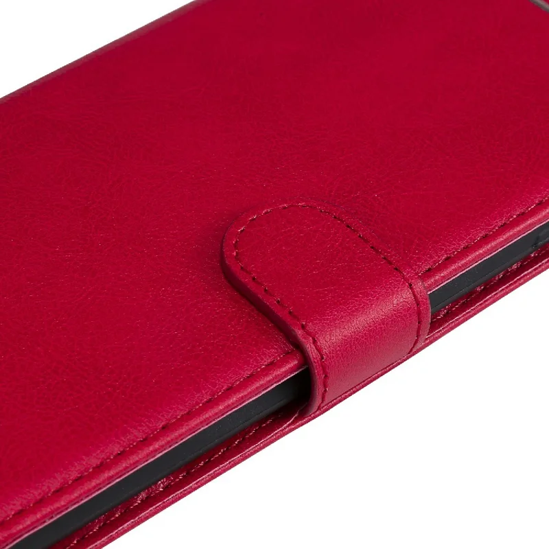 For Xiaomi Redmi 9A Case Solid Color Leather Mobile Cover Wallet Stand with Strap - Red