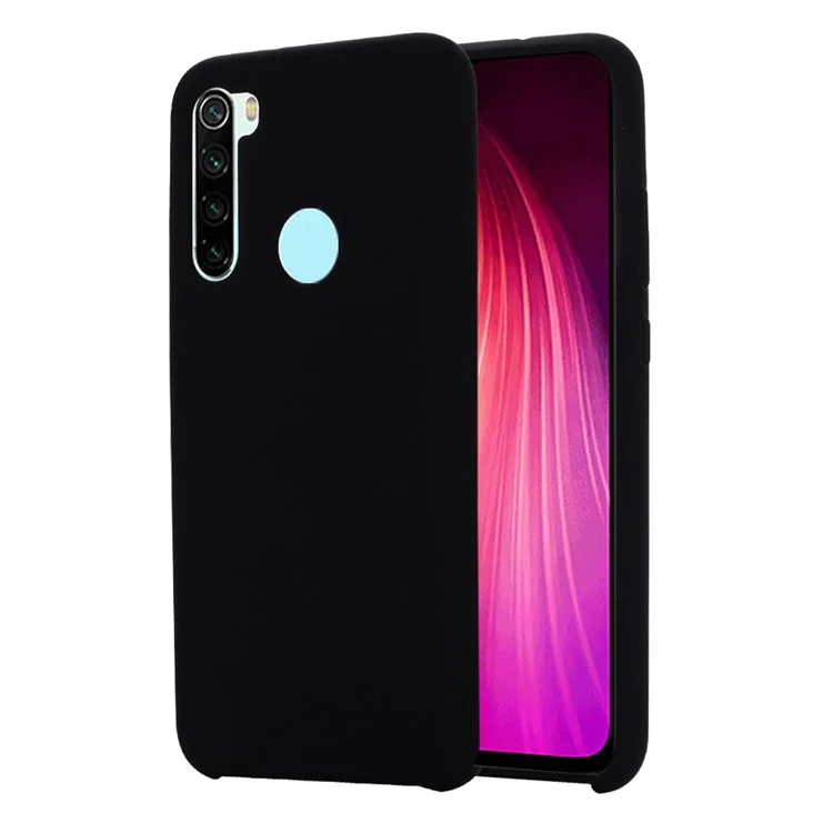 Silky-Soft Touch Liquid Silicone Cover Case with Strap for Xiaomi Redmi Note 8 2021 - Black
