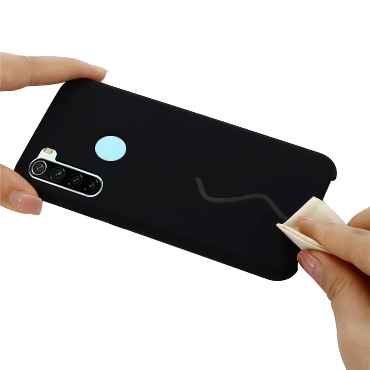 Silky-Soft Touch Liquid Silicone Cover Case with Strap for Xiaomi Redmi Note 8 2021 - Black