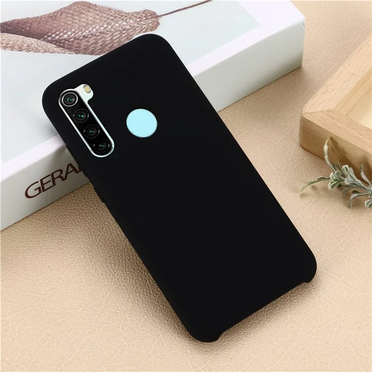 Silky-Soft Touch Liquid Silicone Cover Case with Strap for Xiaomi Redmi Note 8 2021 - Black