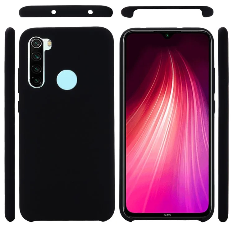 Silky-Soft Touch Liquid Silicone Cover Case with Strap for Xiaomi Redmi Note 8 2021 - Black