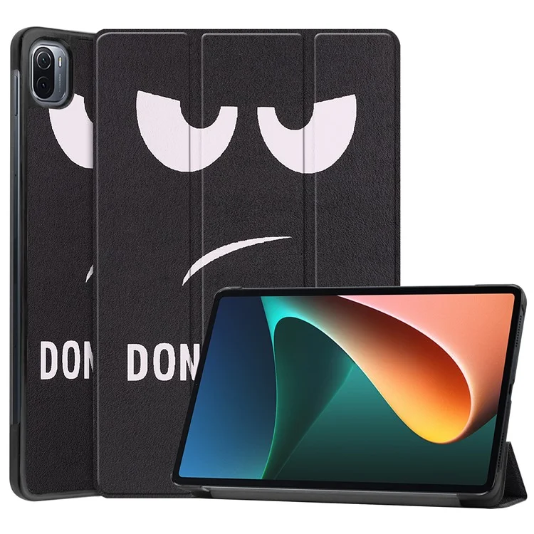 Capa de Couro PU com Impressão de Padrão para Xiaomi Pad 5/Pad 5 Pro, Capa Inteligente com Suporte Tri-Fold e Função de Sono/Despertar Automática - Don't Touch Me