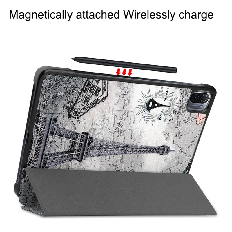 Pattern Printing PU Leather Case for Xiaomi Pad 5/Pad 5 Pro, Tri-Fold Stand Smart Cover with Auto Sleep / Wake - Eiffel Tower and Map