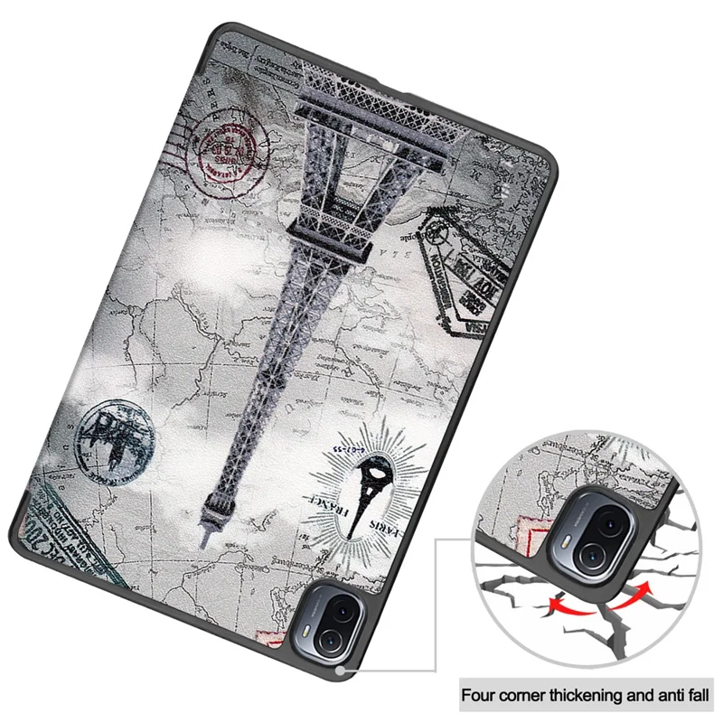 Pattern Printing PU Leather Case for Xiaomi Pad 5/Pad 5 Pro, Tri-Fold Stand Smart Cover with Auto Sleep / Wake - Eiffel Tower and Map