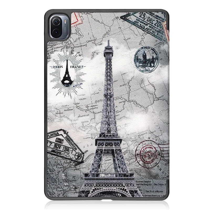 Pattern Printing PU Leather Case for Xiaomi Pad 5/Pad 5 Pro, Tri-Fold Stand Smart Cover with Auto Sleep / Wake - Eiffel Tower and Map