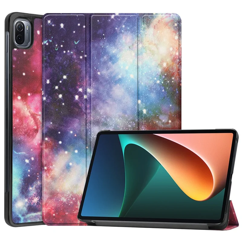 Pattern Printing PU Leather Case for Xiaomi Pad 5/Pad 5 Pro, Tri-Fold Stand Smart Cover with Auto Sleep / Wake - Nebula