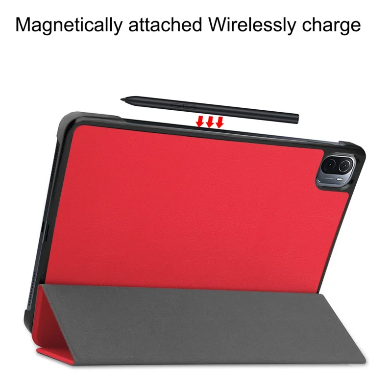Capa Tri-fold de Couro PU Antirriscos e à Prova de Choques para Xiaomi Pad 5/Pad 5 Pro - Vermelho