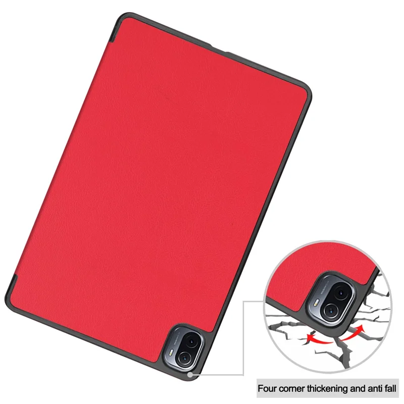 Capa Tri-fold de Couro PU Antirriscos e à Prova de Choques para Xiaomi Pad 5/Pad 5 Pro - Vermelho