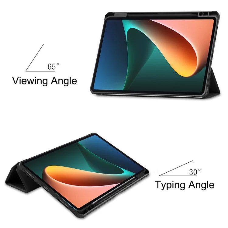 Para Xiaomi Pad 5/Pad 5 Pro Slim Case Tri-fold Stand PU Leather Shockproof Tablet Cover with Pencil Holder Support Auto Wake/Sleep - Preto