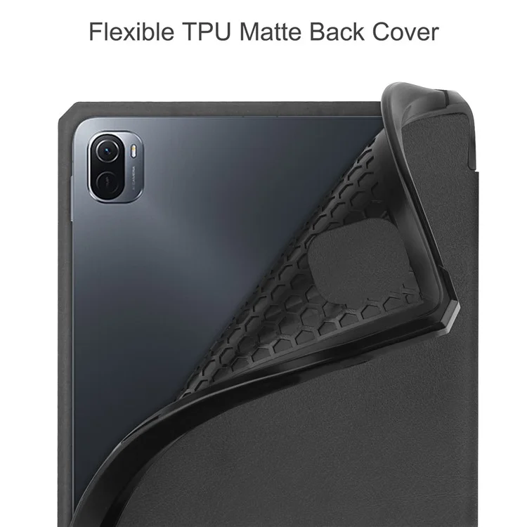 Para Xiaomi Pad 5/Pad 5 Pro Slim Case Tri-fold Stand PU Leather Shockproof Tablet Cover with Pencil Holder Support Auto Wake/Sleep - Preto