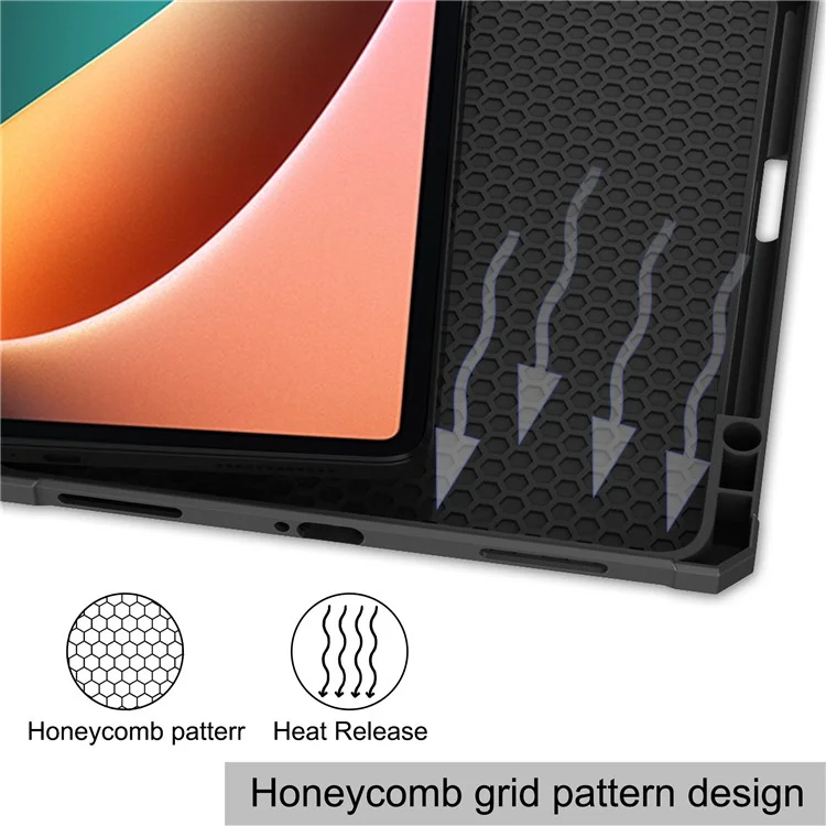 Para Xiaomi Pad 5/Pad 5 Pro Slim Case Tri-fold Stand PU Leather Shockproof Tablet Cover with Pencil Holder Support Auto Wake/Sleep - Preto