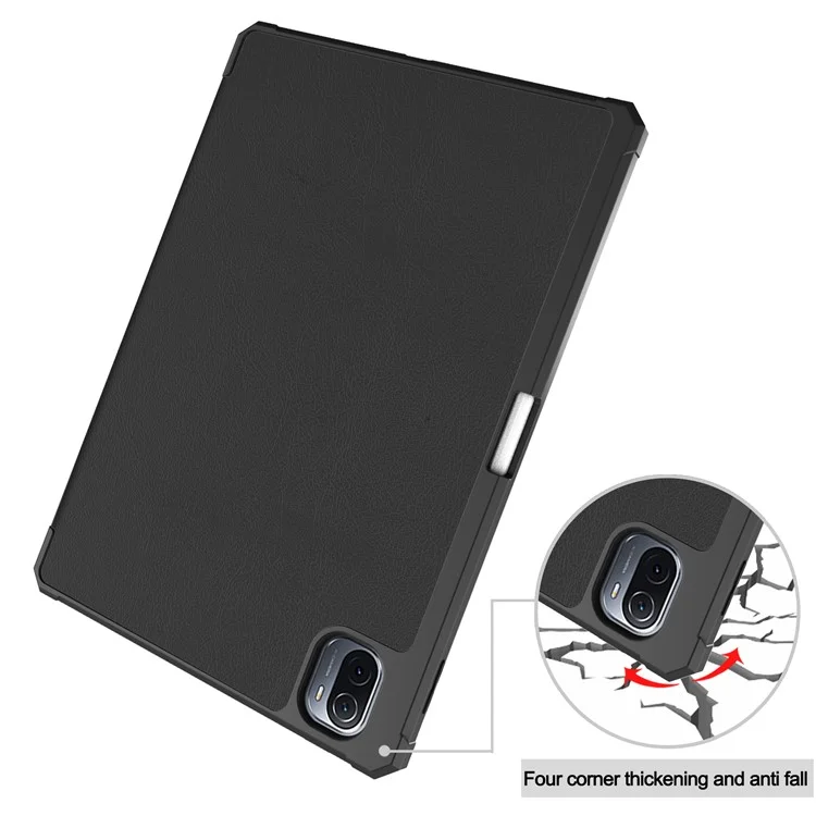 Para Xiaomi Pad 5/Pad 5 Pro Slim Case Tri-fold Stand PU Leather Shockproof Tablet Cover with Pencil Holder Support Auto Wake/Sleep - Preto