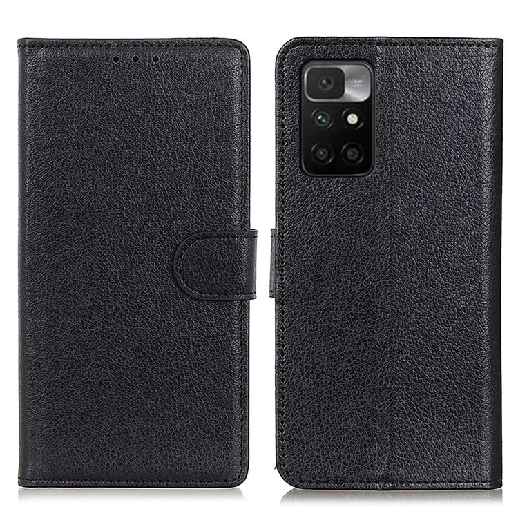 Carteira de Couro Magnética com Textura de Lichia e Proteção Total para Xiaomi Redmi Note 11 4G (MediaTek)/Redmi 10 4G/Redmi 10 2022 4G/10 Prime - Preta