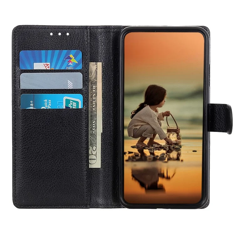 Carteira de Couro Magnética com Textura de Lichia e Proteção Total para Xiaomi Redmi Note 11 4G (MediaTek)/Redmi 10 4G/Redmi 10 2022 4G/10 Prime - Preta
