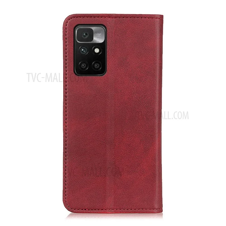 Aufgespaltenes Leder-Auto-absorbiertes Wallet-Stand-Schalen-Handyhülle für Xiaomi Redmi Note 11 4G (MediaTek)/Redmi 10 4G/Redmi 10 2022 4G/10 Prime - Rot