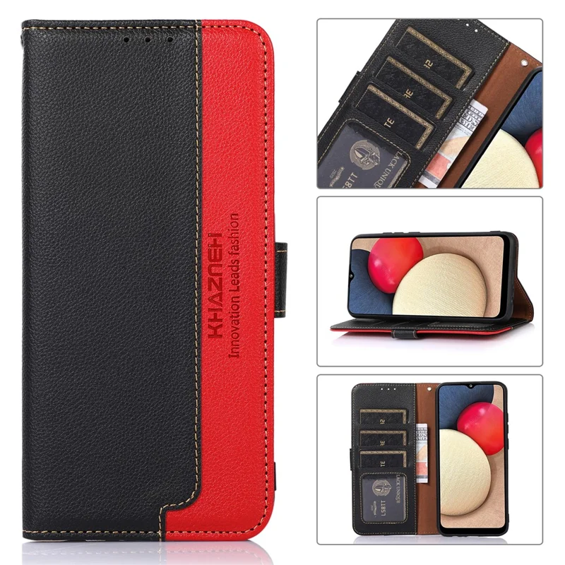 KHAZNEH RFID Anti-theft Swiping Litchi Texture Wallet Stand Leather Shell Case for Xiaomi Redmi Note 11 4G (MediaTek)/Redmi 10 4G/Redmi 10 2022 4G/10 Prime - Black
