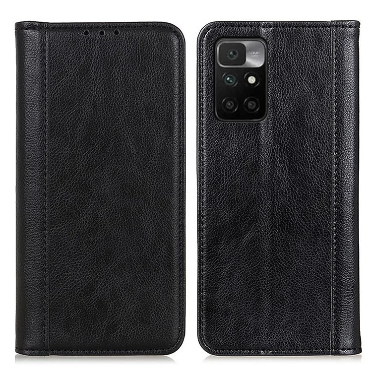 Litchi Texture Split Leather Anti Drop Wallet Stand Phone Cover Case for Xiaomi Redmi Note 11 4G (MediaTek)/Redmi 10 4G/Redmi 10 2022 4G/10 Prime - Black