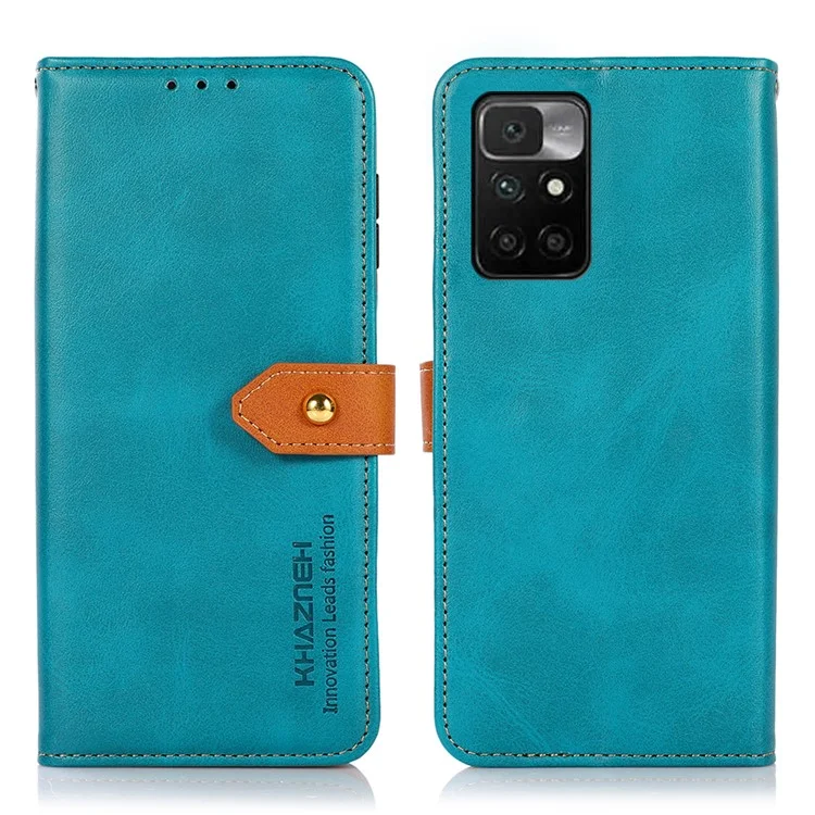 KHAZNEH Telefon-Lederbrieftasche Stand Design Cover Case mit goldenem Magnetverschluss für Xiaomi Redmi Note 11 4G (MediaTek)/Redmi 10 4G/Redmi 10 2022 4G/10 Prime - Blau