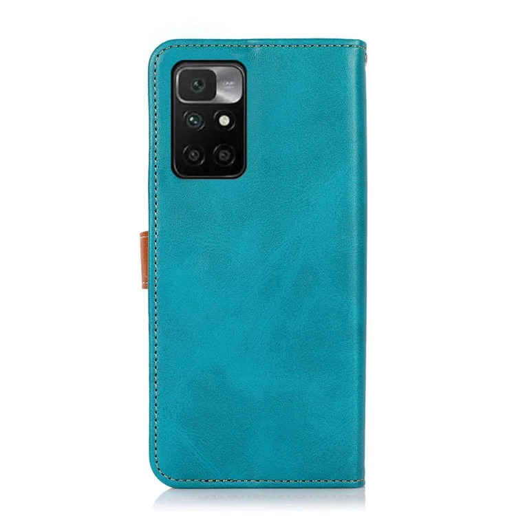 KHAZNEH Telefon-Lederbrieftasche Stand Design Cover Case mit goldenem Magnetverschluss für Xiaomi Redmi Note 11 4G (MediaTek)/Redmi 10 4G/Redmi 10 2022 4G/10 Prime - Blau