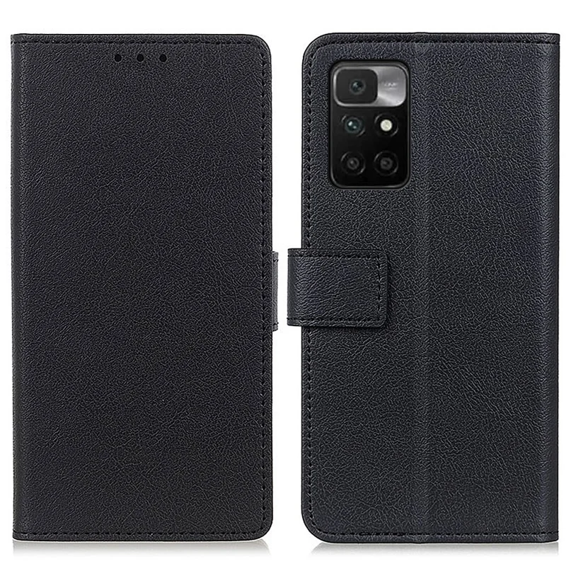 PU Leather Cover Wallet Stand Case Phone Protector for Xiaomi Redmi Note 11 4G (MediaTek)/Redmi 10 4G/Redmi 10 2022 4G/10 Prime - Black