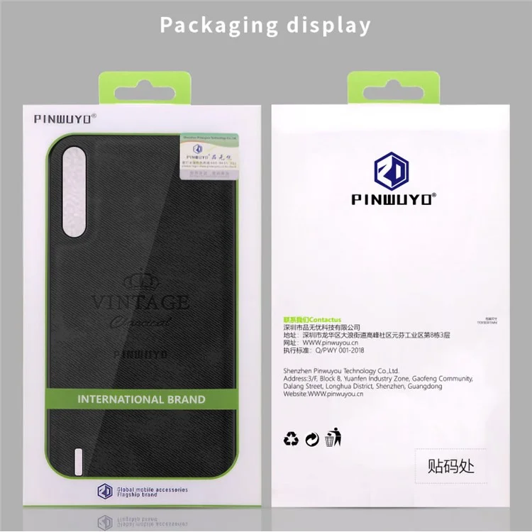 PINWUYO Ehrenwerte Serie Anti-Drop Leichtgewicht Slim Leder beschichtete PC + TPU Kombi-Case für Xiaomi Mi CC9/CC9 Meitu Edition/9 Lite - Schwarz