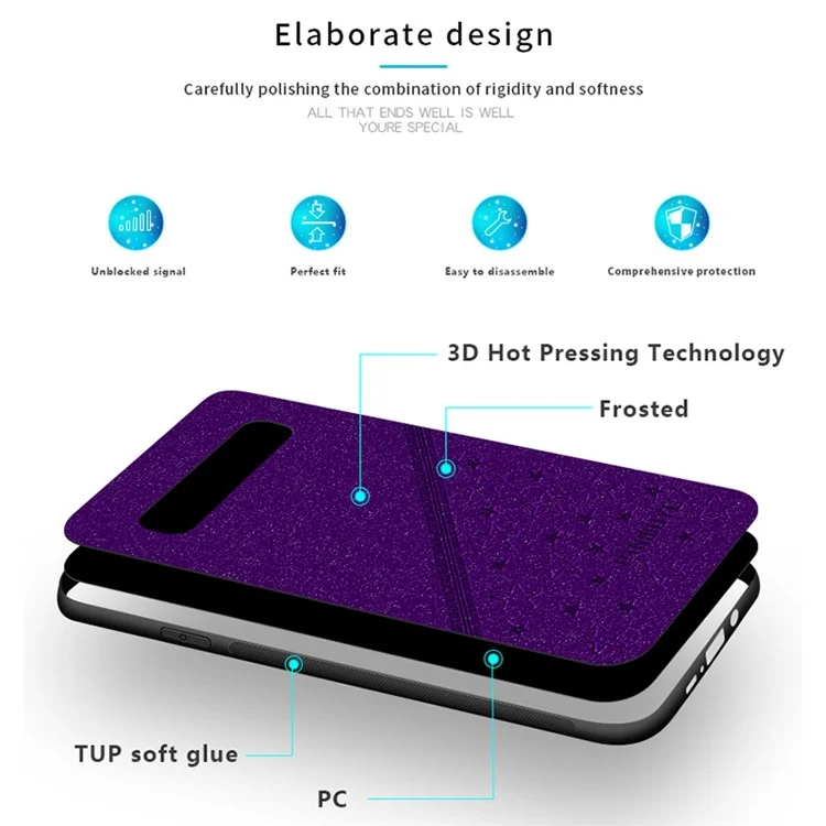 Pinwuyo 360 ° Diseño De Dobladillo De Dobladillo De Impresión PU Recubierta Con Recubrimiento De La Cubierta Del Teléfono Híbrido Para Samsung Galaxy S10 - Púrpura