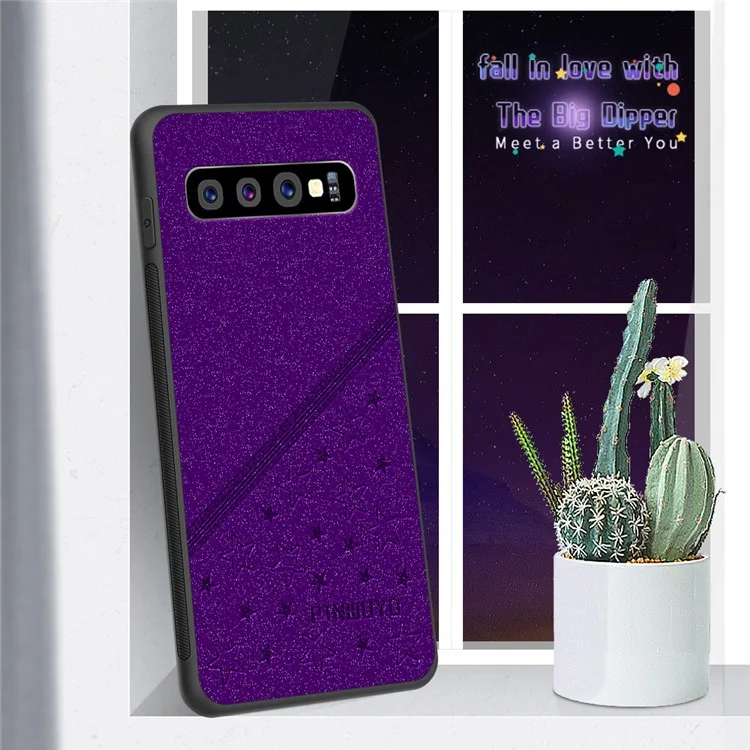 PINWUYO Soft Edge Matte Surface Hybrid Phone Cover Shell Rivestito con Stampa in Pelle PU per Samsung Galaxy S10 Plus - Viola