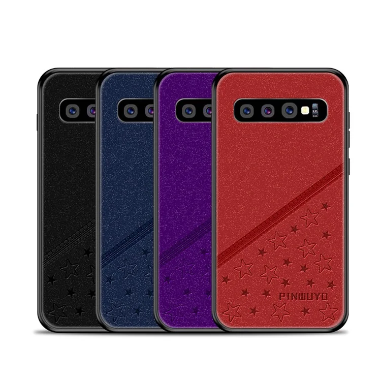 PINWUYO Soft Edge Matte Surface Hybrid Phone Cover Shell Rivestito con Stampa in Pelle PU per Samsung Galaxy S10 Plus - Viola