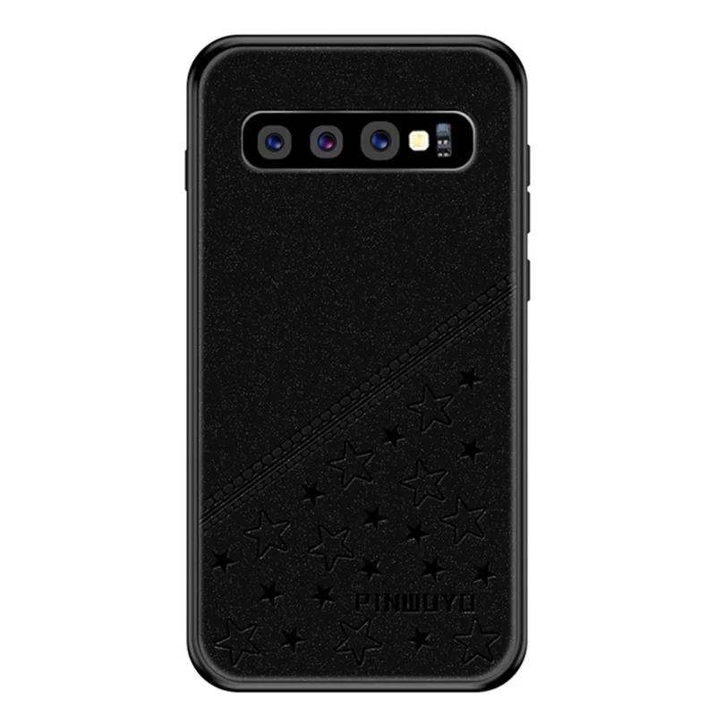 PINWUYO Soft Edge Matte Surface Hybrid Phone Cover Shell Coated with Imprinting PU Leather for Samsung Galaxy S10 Plus - Black